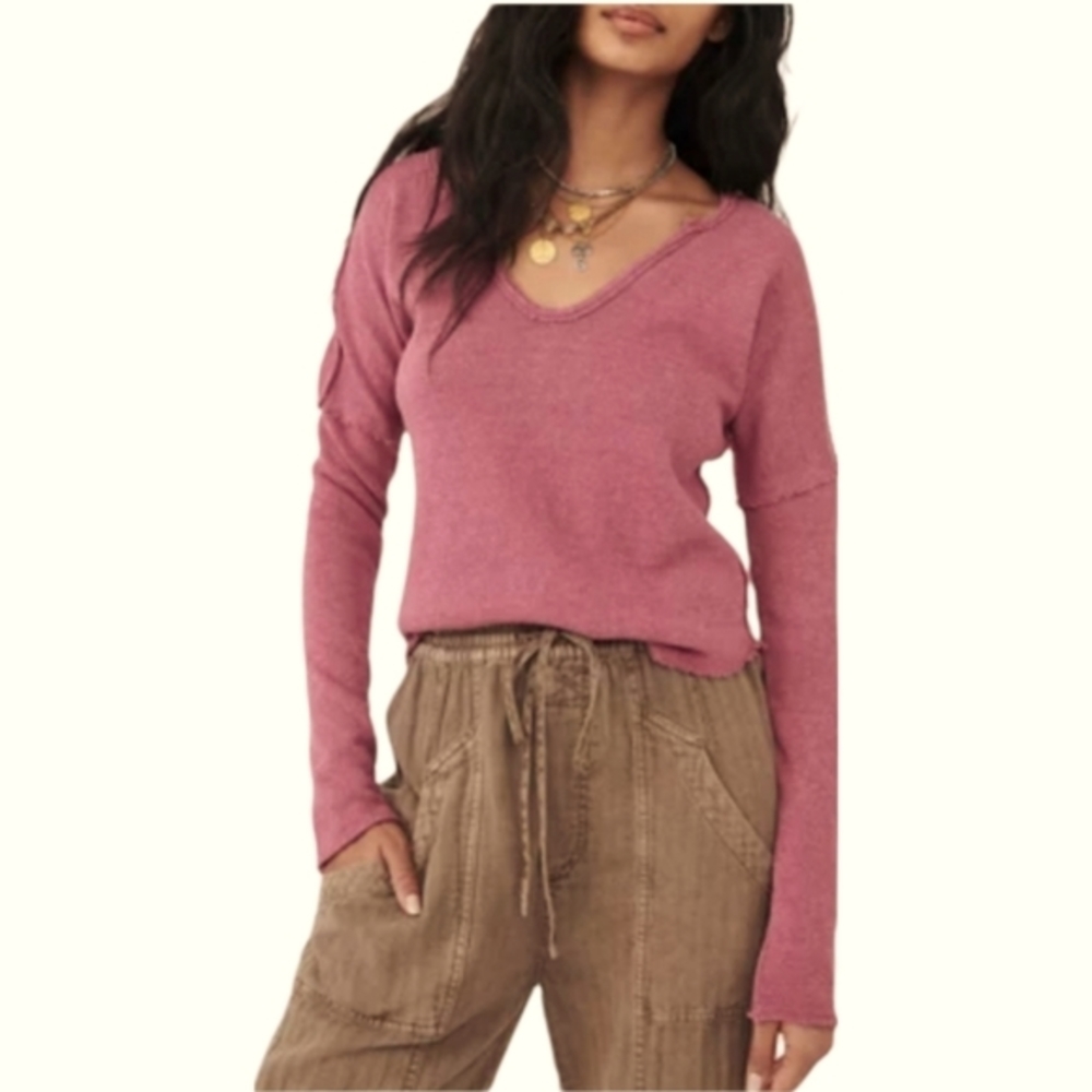 FREE PEOPLE Come and Get It Solid V-Neck Top SIZE‎ SMALL